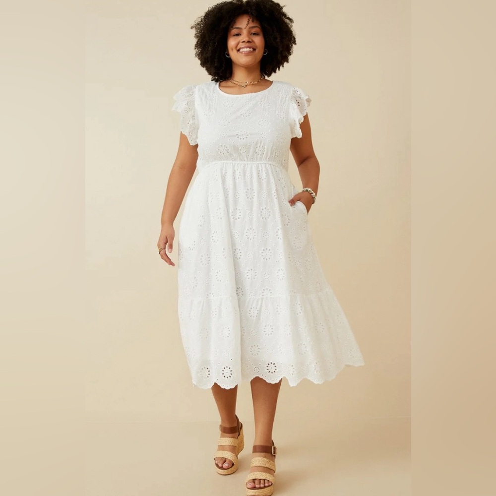 HAYDEN 🤍OFF-WHITE🤍 FLORAL CROCHET SCALLOP HEM EYELET DRESS SIZE 1XL 🌟NWT🌟